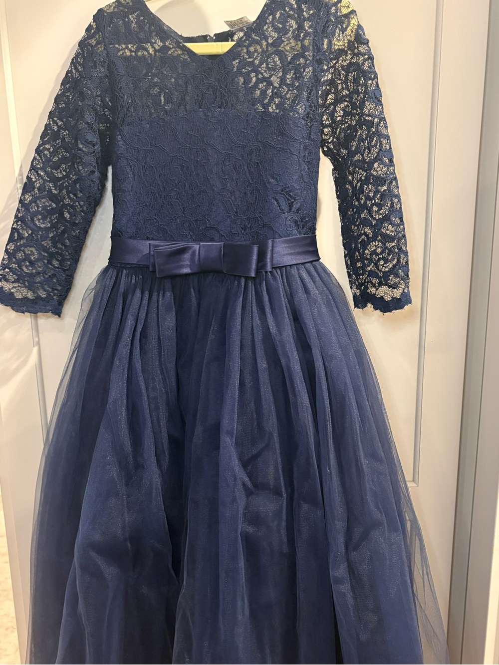 Amazon Girls Navy Lace & Tulle Dress with Satin Bow